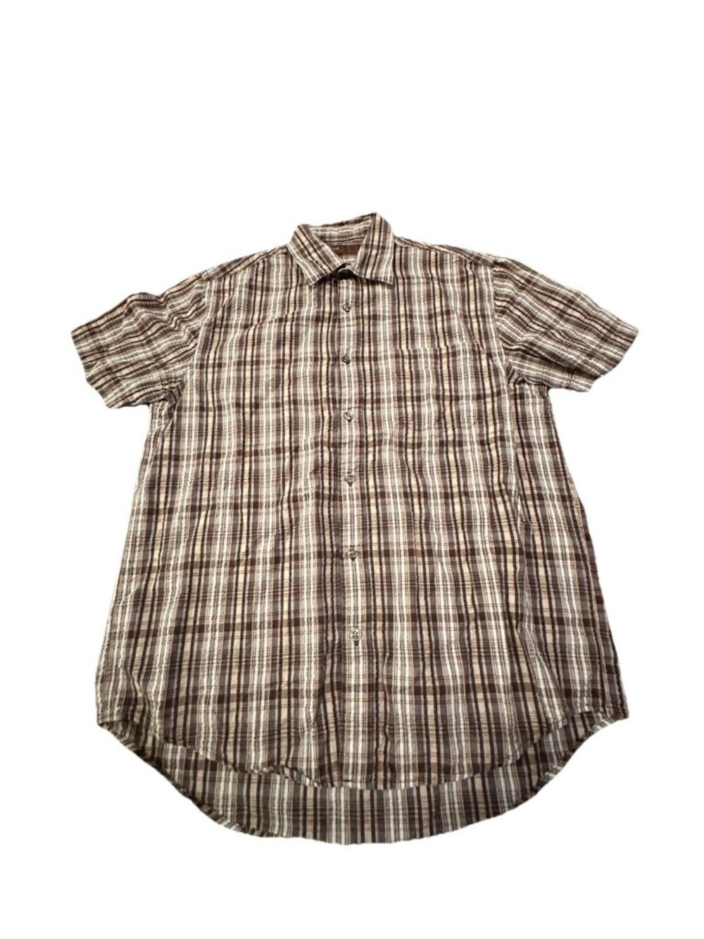 Perry Ellis Shirt Mens Med Brown Short Sleeve Collared Button Up